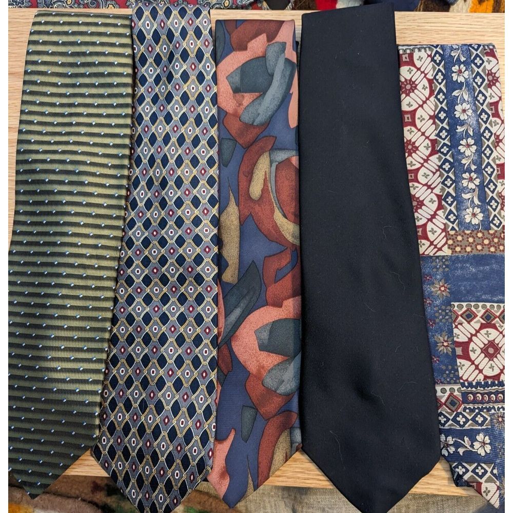 Neck Tie Men's LOT OF 5 Striped Plaid Solid‎ Classic Ties Murano Retro VTG